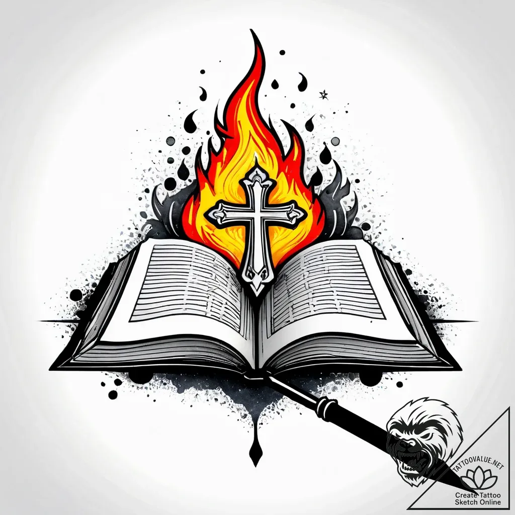A powerful burning book, destructive,, concep... - style Jagger Old - tattoo sketch (10.11.2025 15:22)