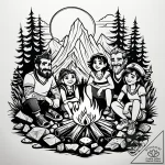 Tattoo sketch, croods family around campfire,… – style Jaeger Simple – tattoo sketch (10.11.2025 15:27)