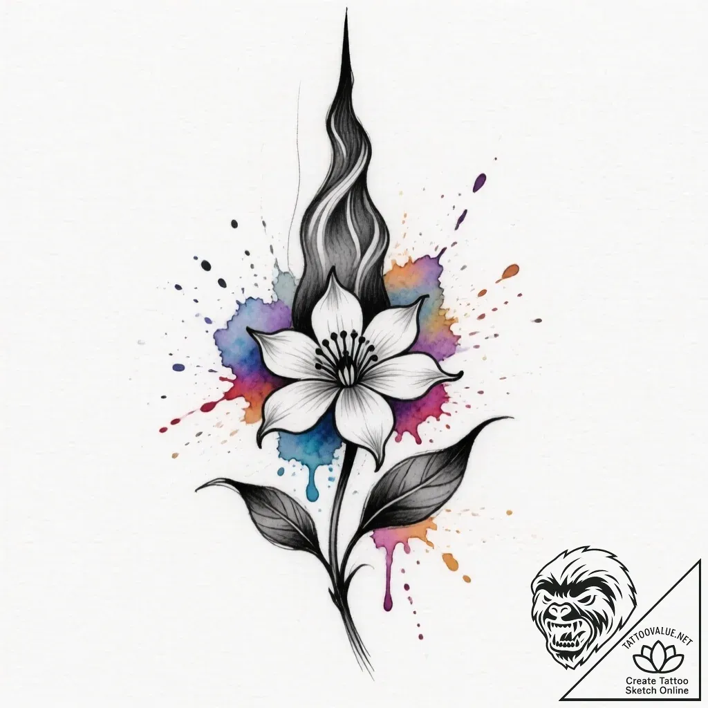 Nightshade bloom beneath spectral spire, tatt... - style Flux Inscriptions - tattoo sketch (10.11.2025 15:37)