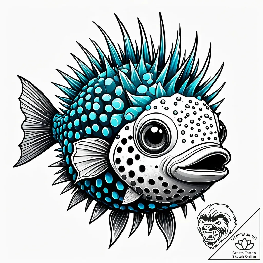 Pufferfish with crystalline spines, ink illus... - style Jaeger Simple - tattoo sketch (10.11.2025 16:28)