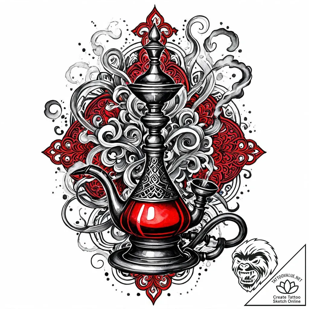 Tat tattoo sketch, hookah emitting intricate... - style Jaeger Mini - tattoo sketch (10.11.2025 16:31)