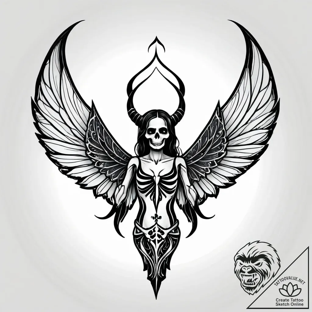 Tat tattoo sketch, la muerte with skeletal wi... - style Jagger Old - tattoo sketch (10.11.2025 16:34)