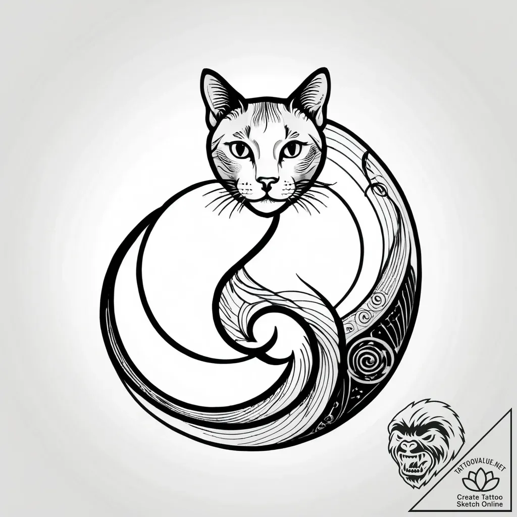 Yin-yang symbol made of a black and white cat... - style Jagger Old - tattoo sketch (10.11.2025 16:46)