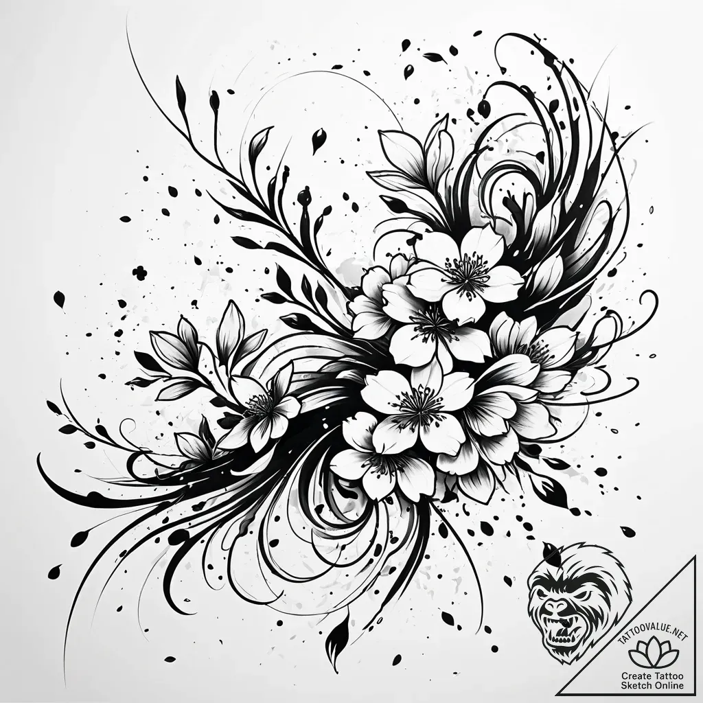 Tattoo sketch, sakura petals drifting over ab... - style Jaeger Simple - tattoo sketch (10.11.2025 16:51)