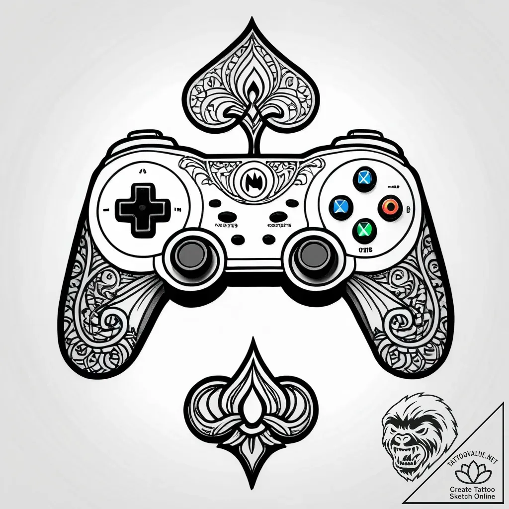 Nes controller, retro gaming, tattoo line art... - style Jagger Old - tattoo sketch (10.11.2025 17:10)