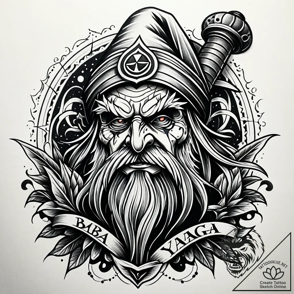 Baba yaga, tattoo sketch design, clear image,... - style Jaeger Simple - tattoo sketch (10.11.2025 17:15)