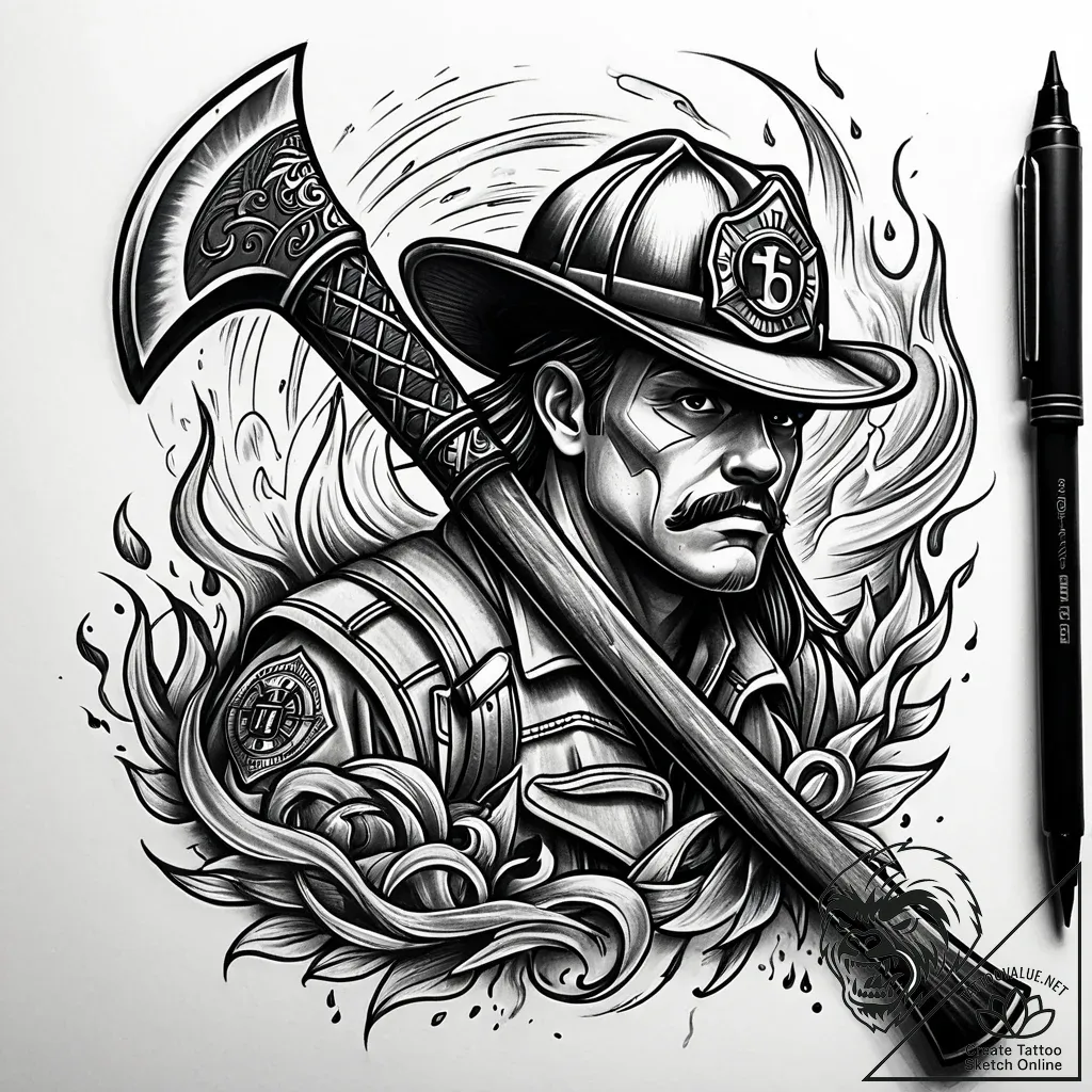 Tat tattoo sketch, firefighterвђ™s axe with f... - style Jaeger Simple - tattoo sketch (10.11.2025 17:28)