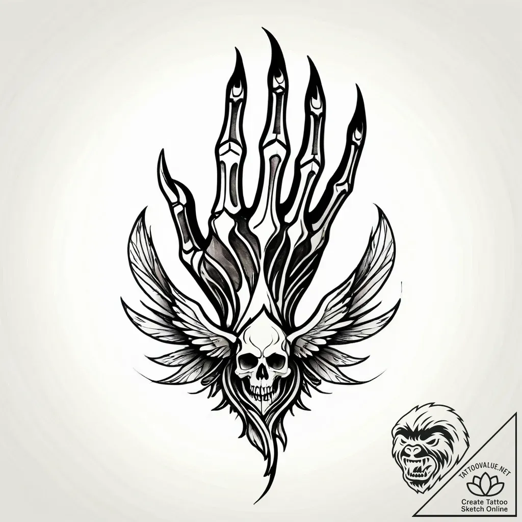 Quill gripped by skeletal fingers, concept ar... - style Jagger Old - tattoo sketch (10.11.2025 18:10)