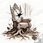 Broken throne buried in forest, tattoo flash… – style Flux Inscriptions – tattoo sketch (10.11.2025 18:13)