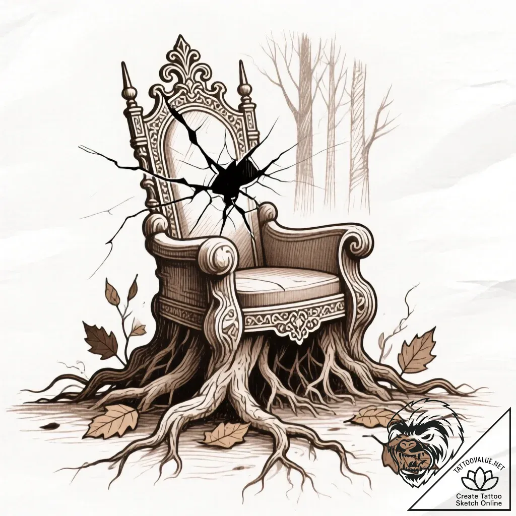 Broken throne buried in forest, tattoo flash... - style Flux Inscriptions - tattoo sketch (10.11.2025 18:13)