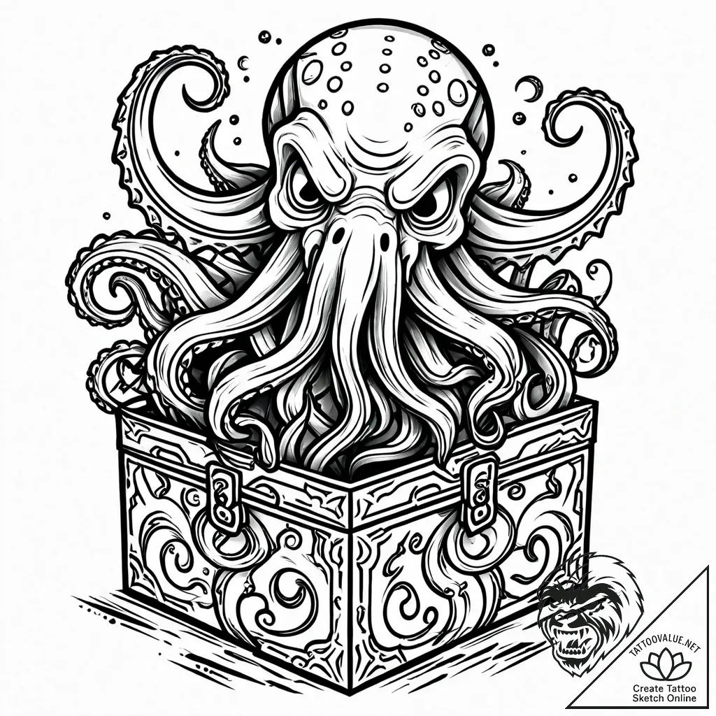 Jack-in-the-box with a cthulhu-like entity sp... - style Jaeger Mini - tattoo sketch (10.11.2025 18:54)