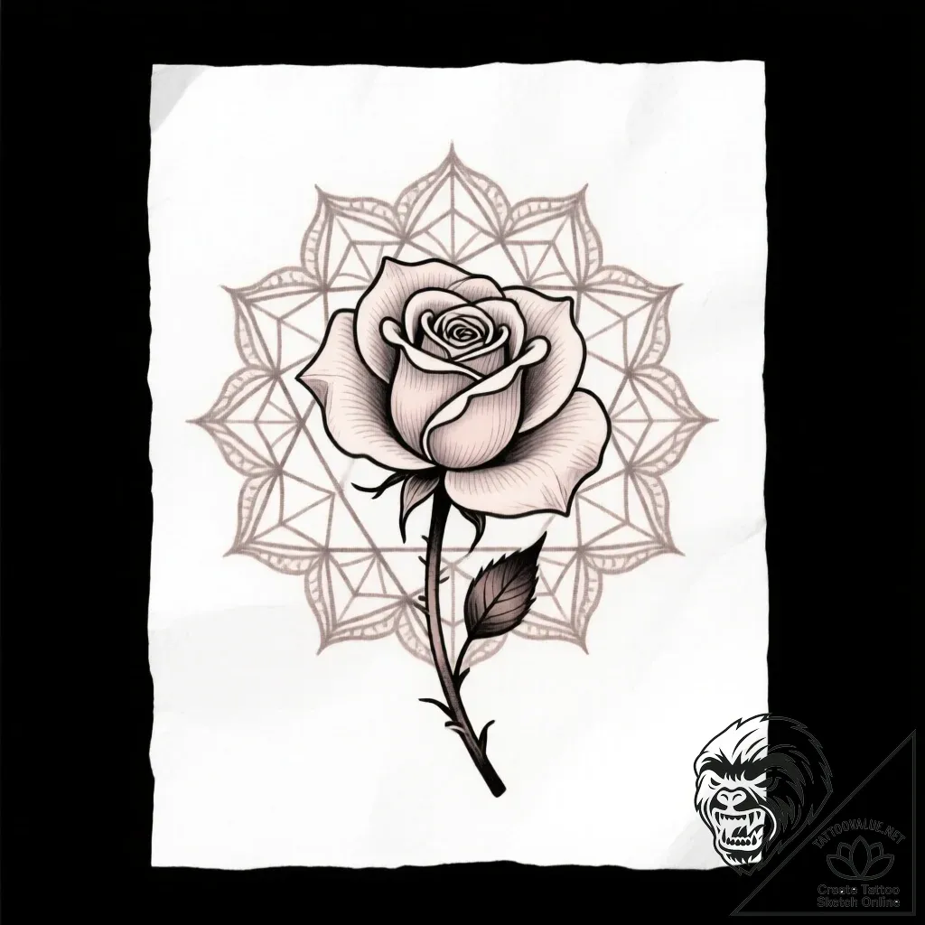 Engraved rose caught in web, tattoo line art,... - style Flux Inscriptions - tattoo sketch (10.11.2025 19:01)