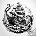 Kraken tentacle crushing a pirate ship, tatto… – style Jaeger Simple – tattoo sketch (10.11.2025 19:15)