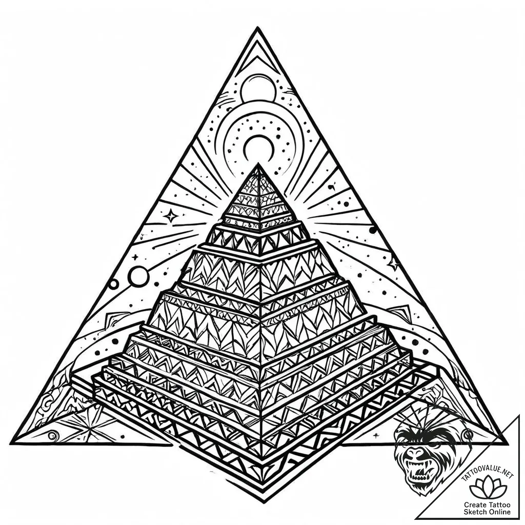 Pyramid stairway beneath eclipsed stars, tatt... - style Jaeger Mini - tattoo sketch (10.11.2025 19:42)