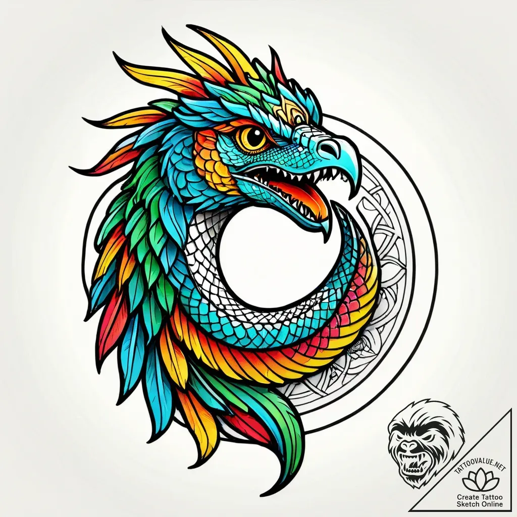 Feathered serpent through celestial gate, tat... - style Jagger Old - tattoo sketch (10.11.2025 19:46)
