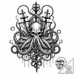 Kraken tendrils wrapping skeletal mast, tatto… – style Jaeger Mini – tattoo sketch (10.11.2025 19:55)