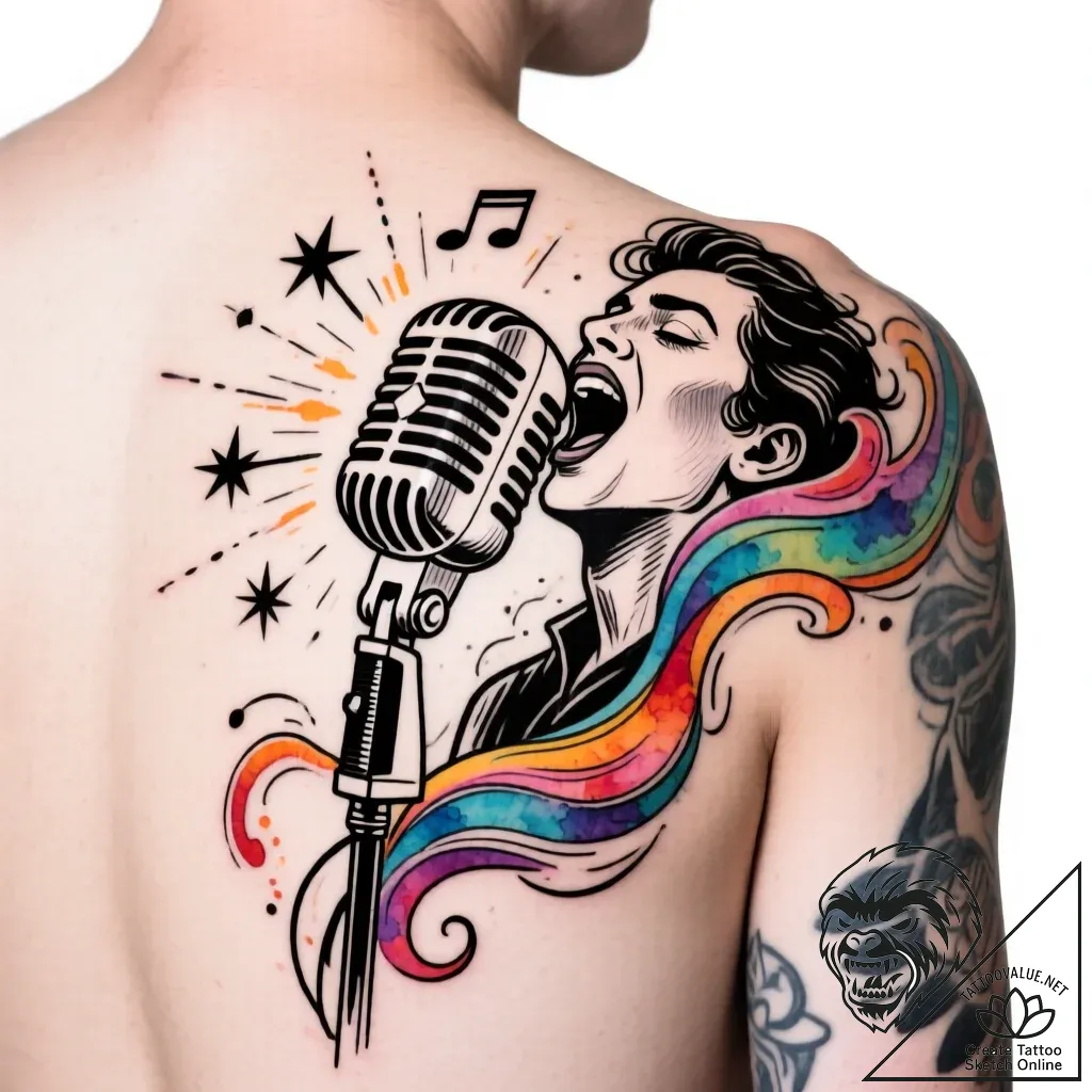 Tat tattoo sketch, singerвђ™s voice visualize... - style Flux Inscriptions - tattoo sketch (10.11.2025 20:13)