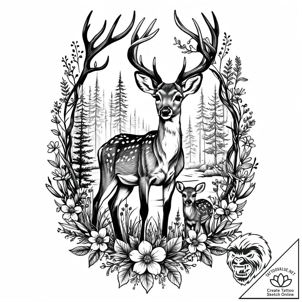 Tattoo sketch, bambi ii young deer in forest... - style Jaeger Mini - tattoo sketch (10.11.2025 20:19)