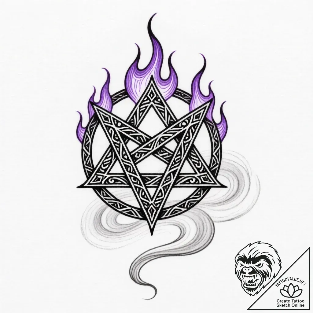 Violet sigil burning beneath mist, tattoo lin... - style Flux Inscriptions - tattoo sketch (10.11.2025 20:25)