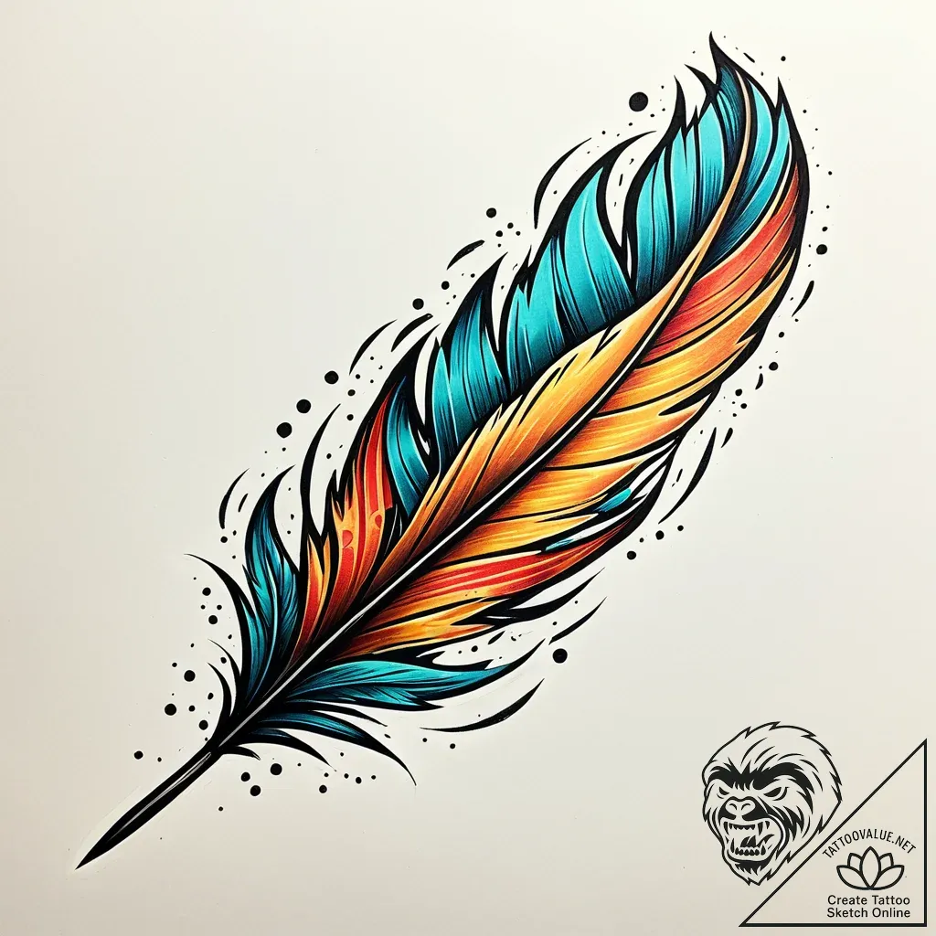 Burning feather with spectral glow, artistic... - style Jaeger Simple - tattoo sketch (10.11.2025 20:28)
