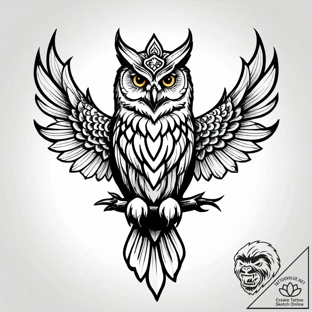 Owl wings crowned with thorns, ink illustrati... - style Jagger Old - tattoo sketch (10.11.2025 20:33)