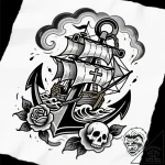 Animated anchor swirling in storm, concept ar… – style Flux Inscriptions – tattoo sketch (10.11.2025 20:49)