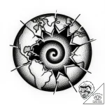 Orb spiraling through shattered rift, tattoo… – style Flux Inscriptions – tattoo sketch (10.11.2025 21:37)