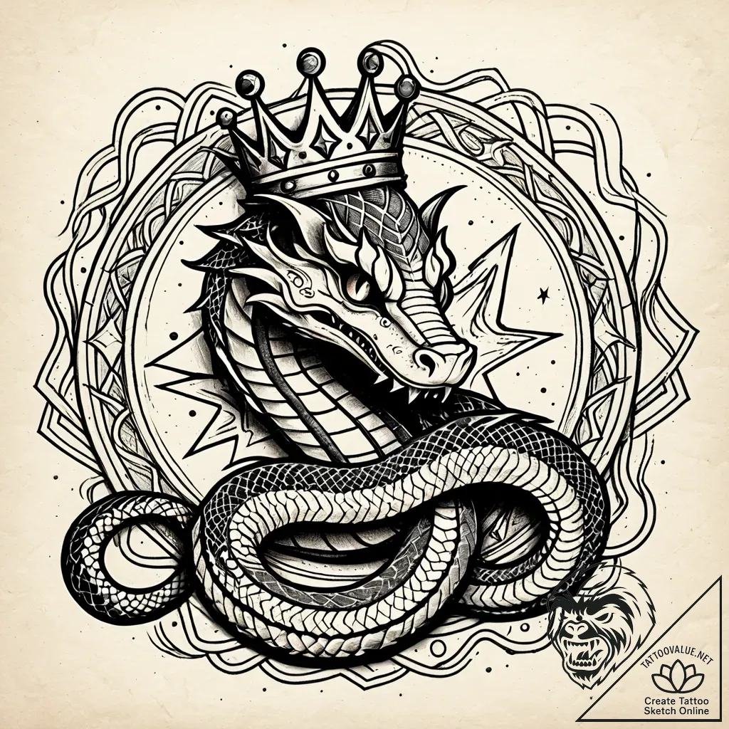 Haunted serpent crowned with starlight, artis... - style Jaeger Simple - tattoo sketch (10.11.2025 21:52)