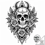 Graven blade beneath celestial bloom, tattoo… – style Jaeger Mini – tattoo sketch (10.11.2025 21:55)