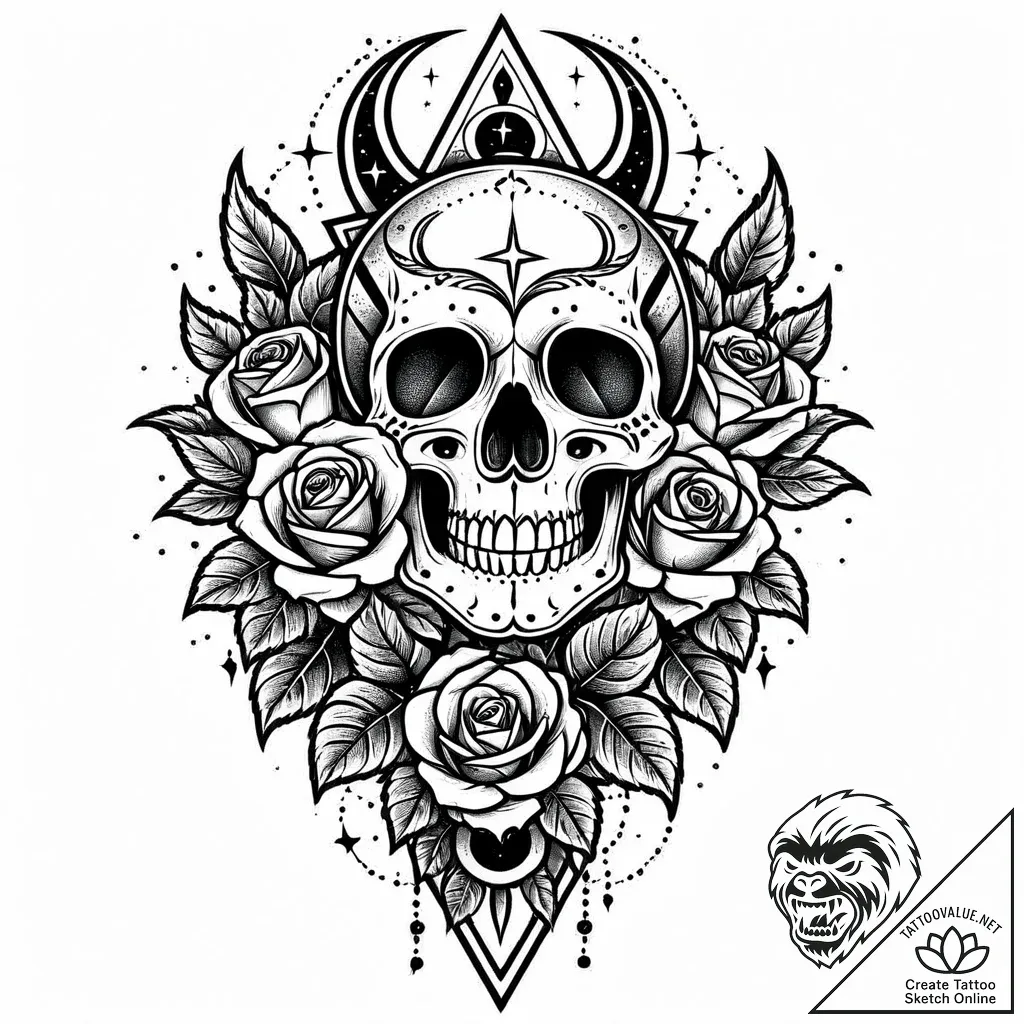 Graven blade beneath celestial bloom, tattoo... - style Jaeger Mini - tattoo sketch (10.11.2025 21:55)