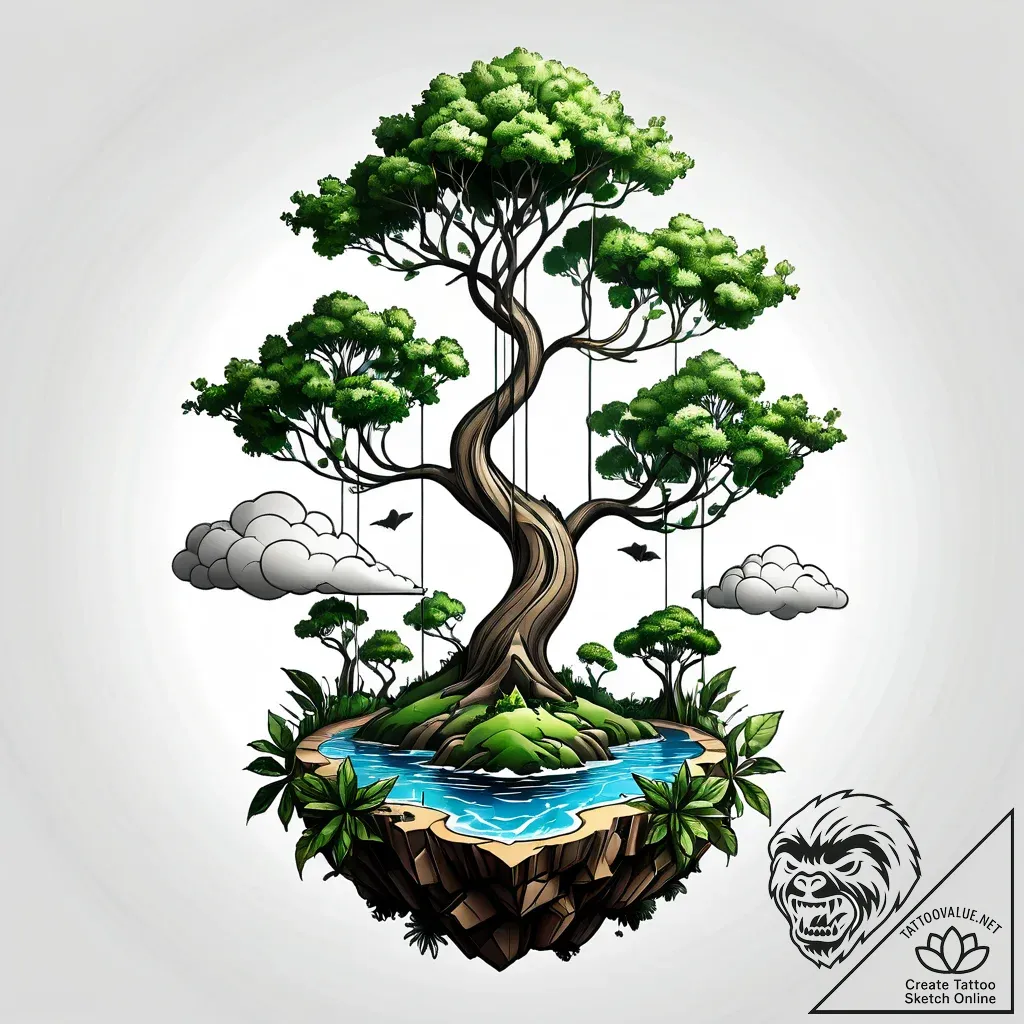 A floating island with a single tree - style Jagger Old - tattoo sketch (10.11.2025 22:33)