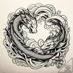 Burning seal with twin serpents, artistic tat… – style Jaeger Simple – tattoo sketch (10.11.2025 22:40)
