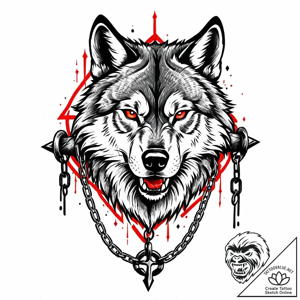 Chained wolf, muscles straining, shattering i... - style Jaeger Mini - tattoo sketch (10.11.2025 22:43)