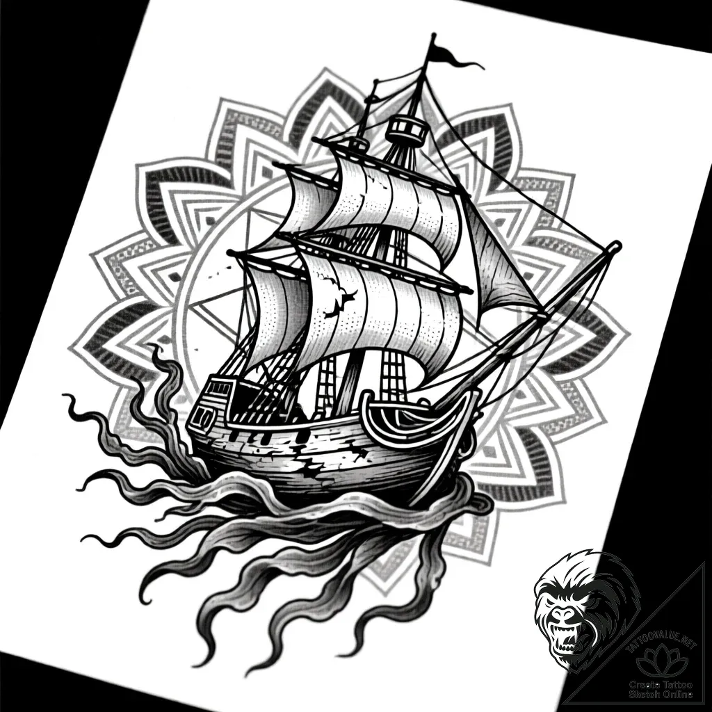 Kelp wrapped around shipwreck, tattoo flash s... - style Flux Inscriptions - tattoo sketch (10.11.2025 22:49)