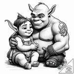 Eskizto, tattoo sketch, shrek with baby ogre,… – style Jaeger Simple – tattoo sketch (10.11.2025 22:52)