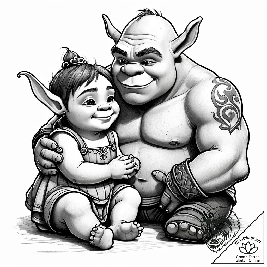 Eskizto, tattoo sketch, shrek with baby ogre,... - style Jaeger Simple - tattoo sketch (10.11.2025 22:52)