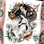 Hades leading persephone through a field of a… – style Flux Inscriptions – tattoo sketch (10.11.2025 23:01)