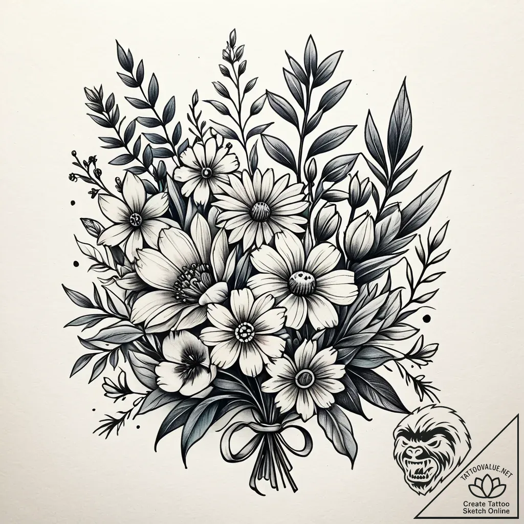 Tat tattoo sketch, wildflower bouquet painted... - style Jaeger Simple - tattoo sketch (10.11.2025 23:04)