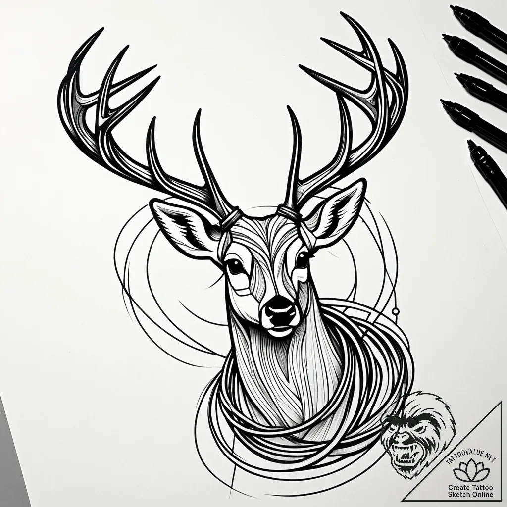 Deer's antlers tangled with fiber optic cable... - style Jaeger Simple - tattoo sketch (10.11.2025 23:16)