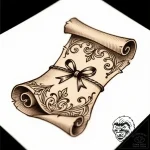 Riddle scroll sealed with wax, tattoo flash s… – style Flux Inscriptions – tattoo sketch (10.11.2025 23:25)
