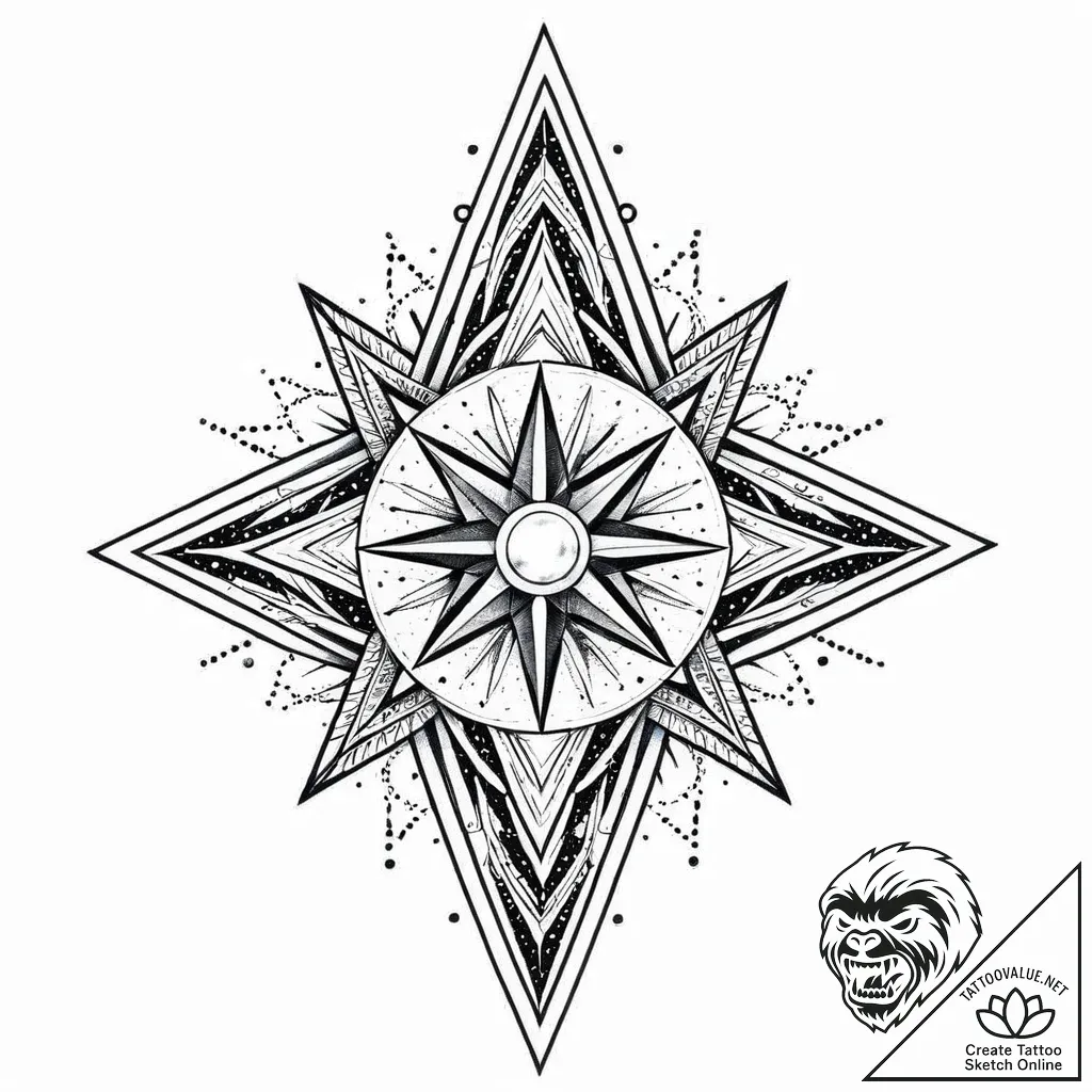 Opal star beneath spectral storm, tattoo line... - style Jaeger Mini - tattoo sketch (10.11.2025 23:30)