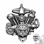 Straight-eight engine, exposed and chrome-pla… – style Jaeger Mini – tattoo sketch (10.11.2025 23:43)