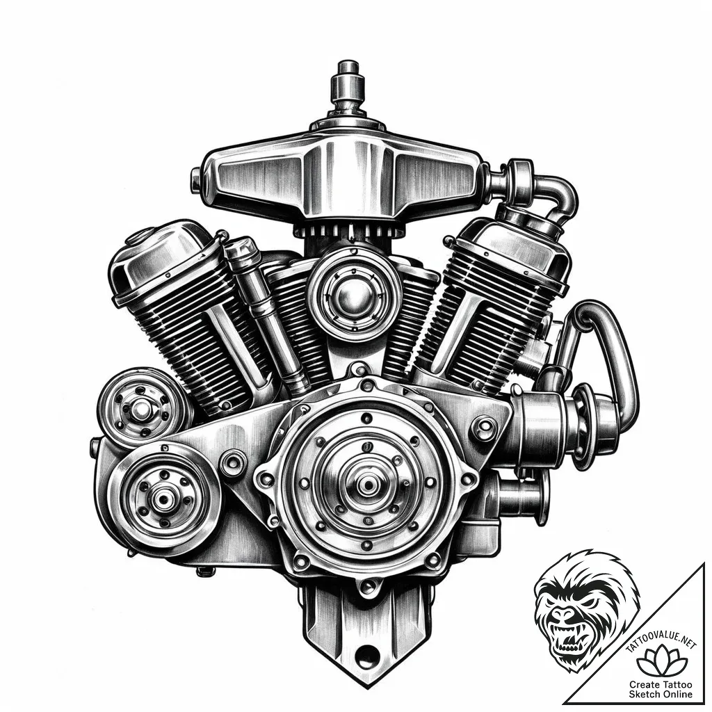 Straight-eight engine, exposed and chrome-pla... - style Jaeger Mini - tattoo sketch (10.11.2025 23:43)