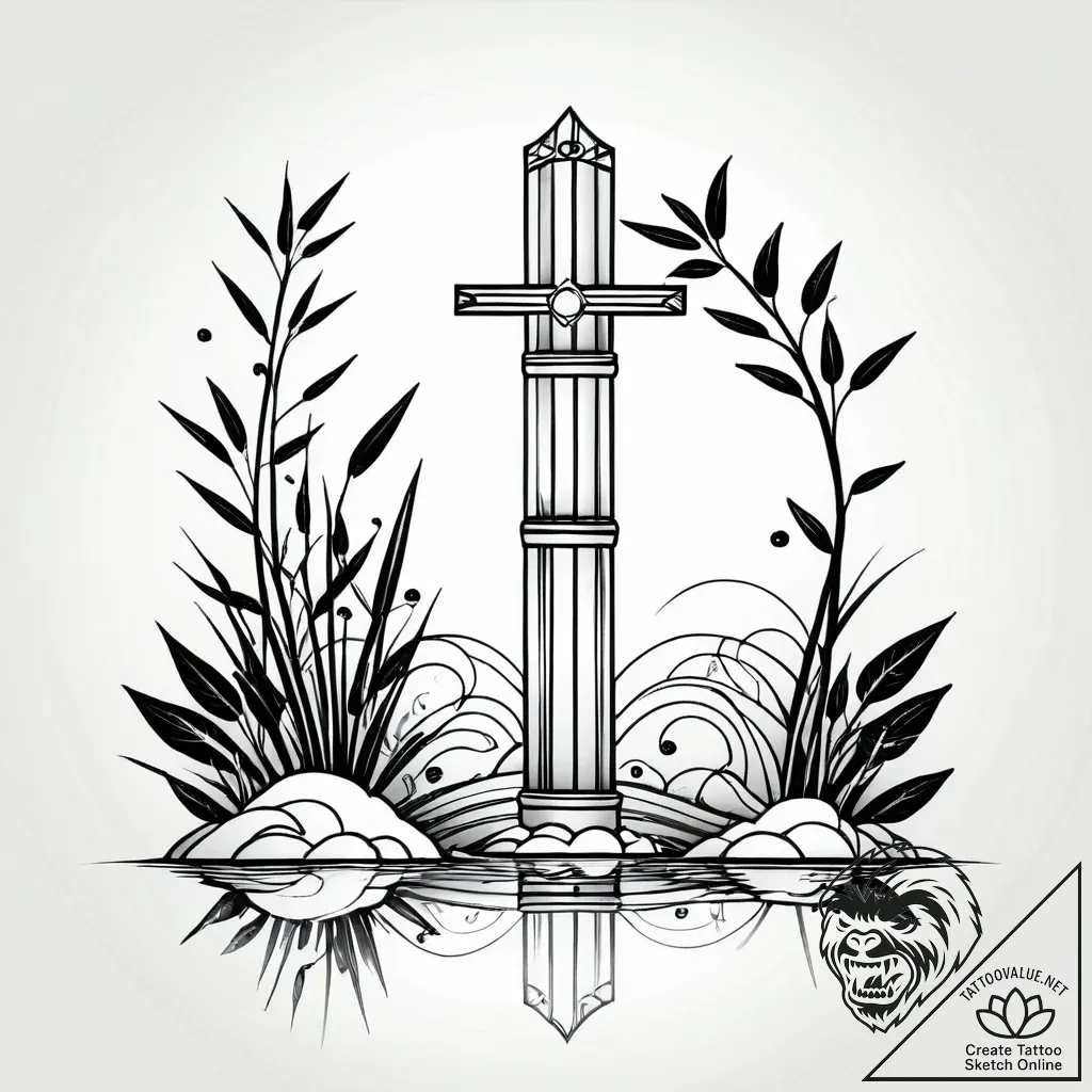 A detailed bamboo water feature, tranquil,, a... - style Jagger Old - tattoo sketch (10.11.2025 23:46)