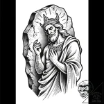 Paean to a fallen god, etched in stone, tatto… – style Flux Inscriptions – tattoo sketch (11.11.2025 00:01)
