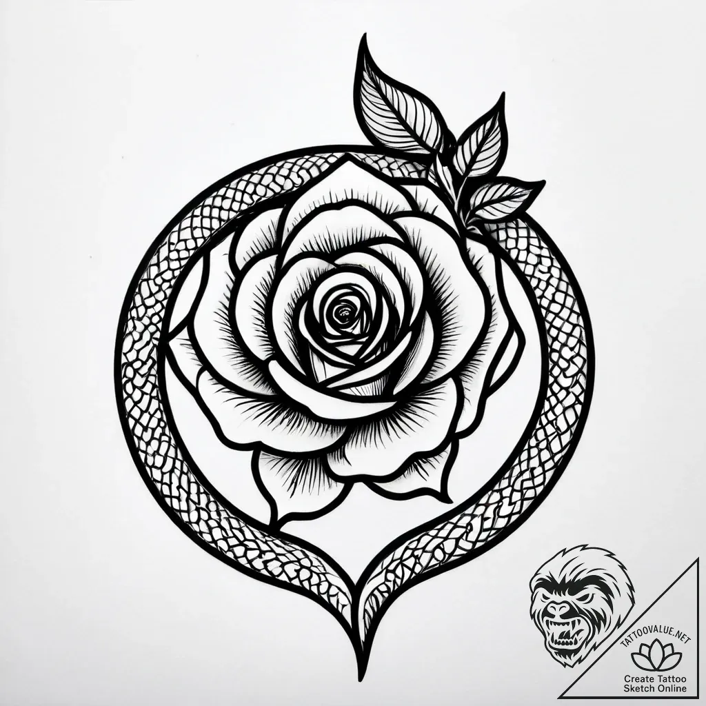 Iron rose entwined with serpent, tattoo drawi... - style Jagger Old - tattoo sketch (11.11.2025 00:10)