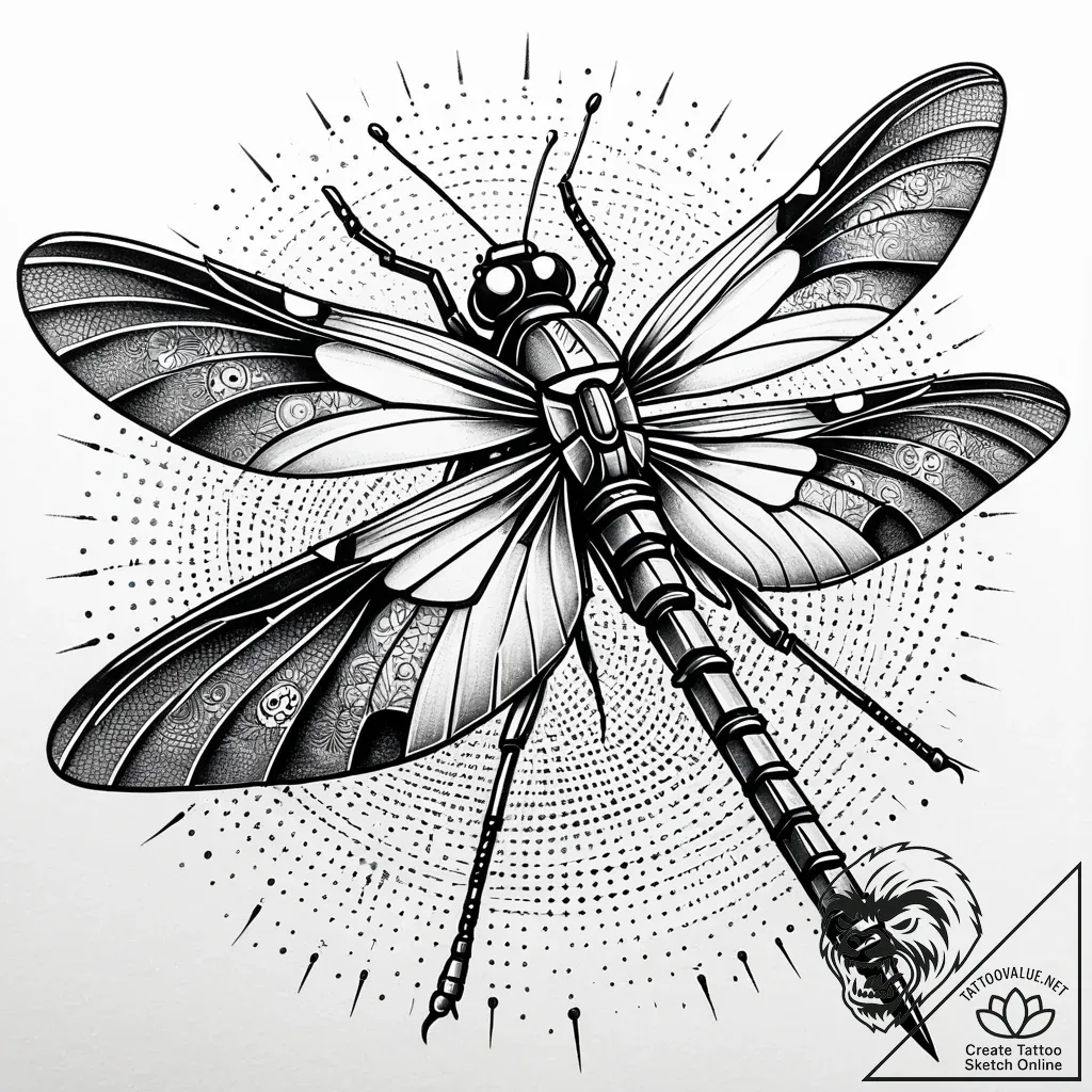 Mechanical dragonfly, ink illustration for ta... - style Jaeger Simple - tattoo sketch (11.11.2025 00:16)