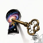 A key unlocking a galaxy in a keyhole – style Flux Inscriptions – tattoo sketch (11.11.2025 00:25)
