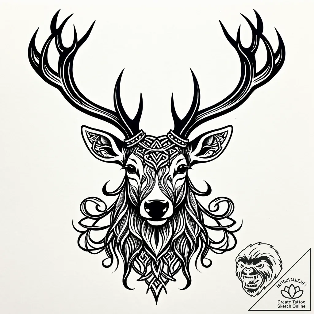 Knotwork stag crowned in roots, artistic tatt... - style Jaeger Simple - tattoo sketch (11.11.2025 00:28)