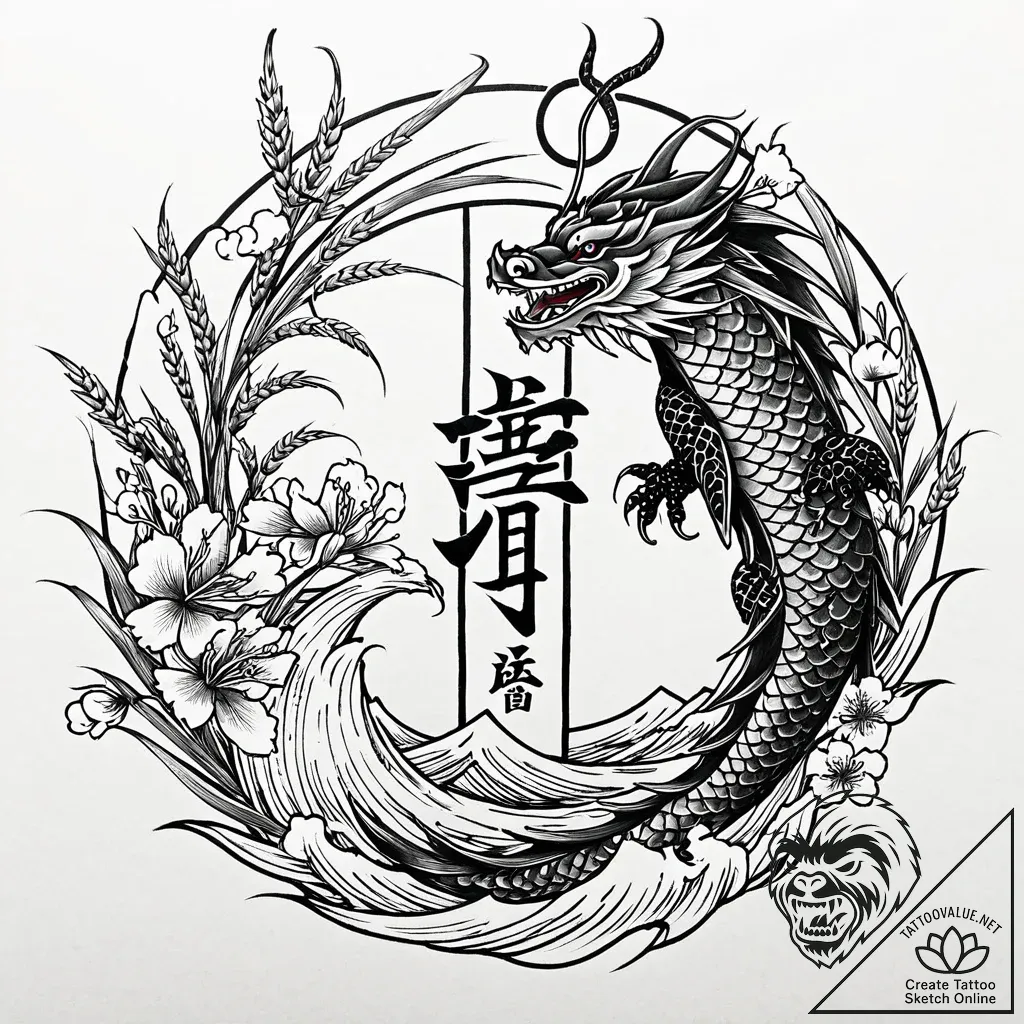 Tattoo sketch, barley silhouette with ancient... - style Jaeger Mini - tattoo sketch (11.11.2025 00:31)